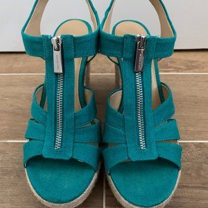 MICHAEL Michael Kors Teal Canvas Espadrille Wedge Sandal